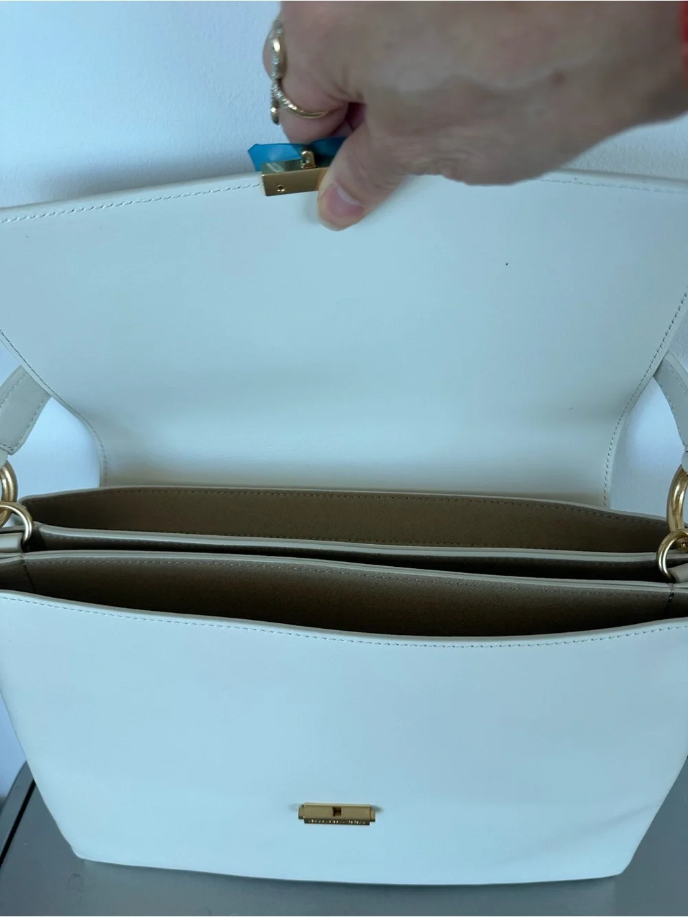 Bouguessa White Italian Leather Convertible Shoulder Crossbody Bag